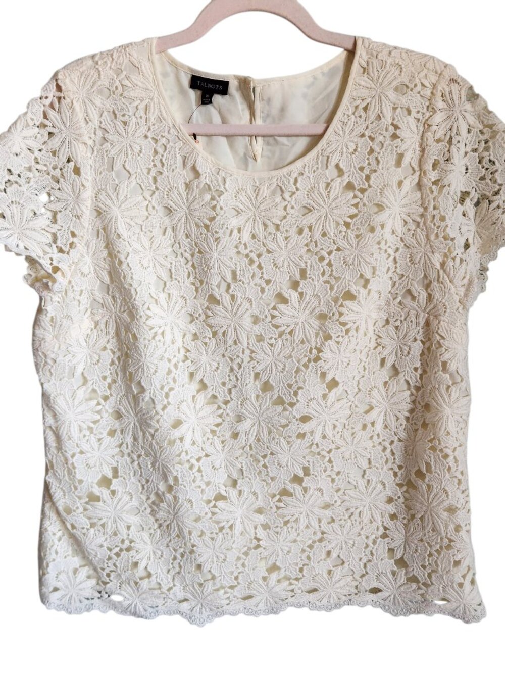 Talbots Cream Floral Lace Short Sleeve Blouse
